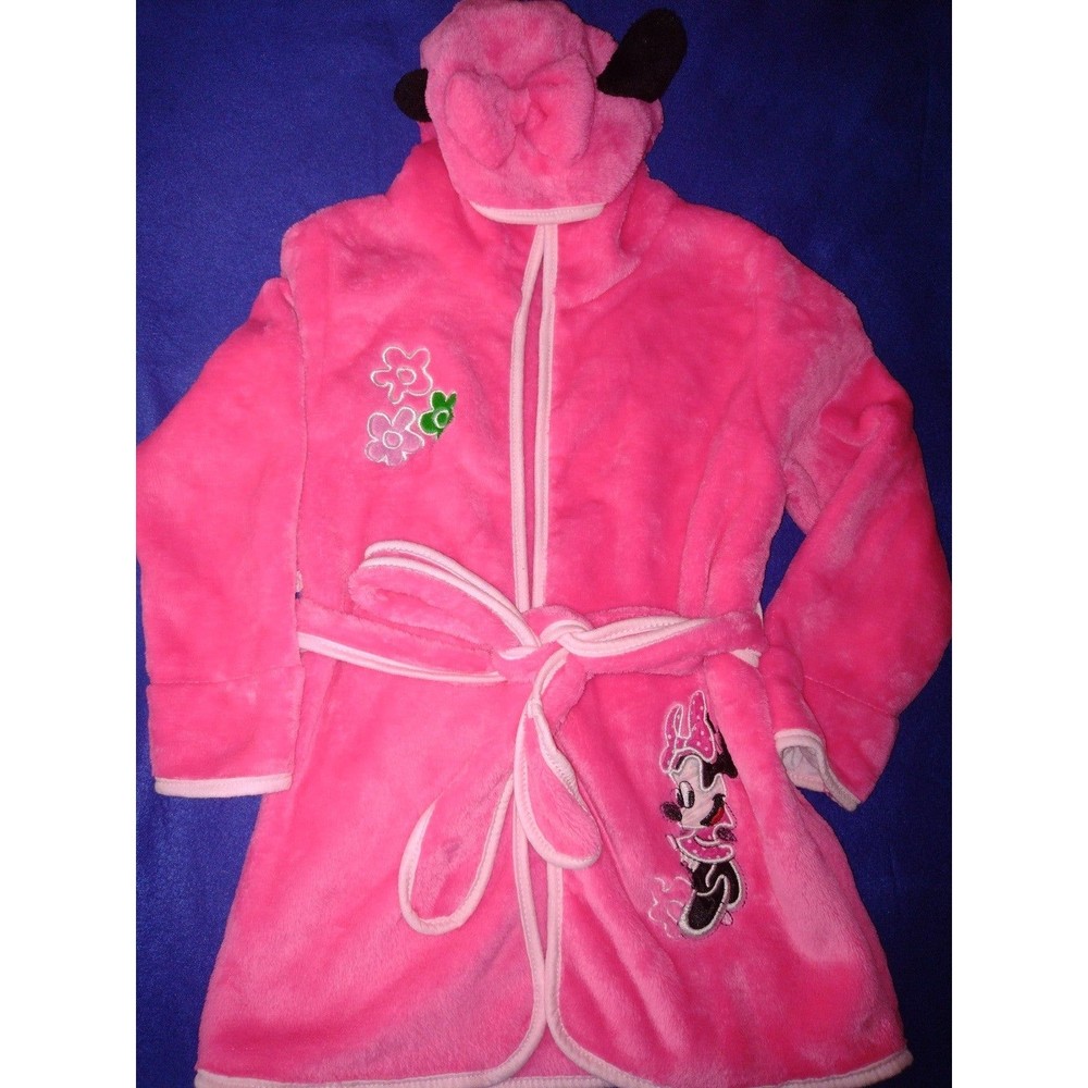 Mickey Mouse Girls Warm Hooded Bath Robe Cartoon Sleepwear Pj's Gown 3T